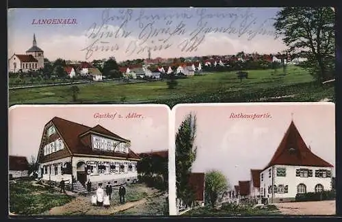 AK Langenalb, Gasthof zum Adler, Rathauspartie, Teilansicht