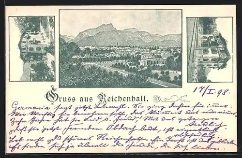 AK Reichenhall, Zwei Ansichten einer Villa, Gesamtansicht der Ortschaft