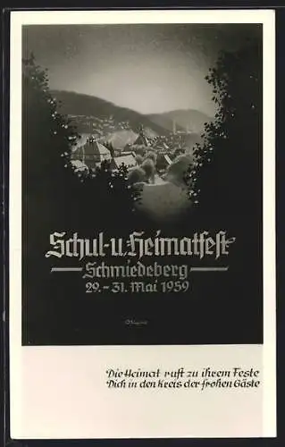 Künstler-AK Schmiedeberg / Erzg., Schul- und Heimatfest 1959