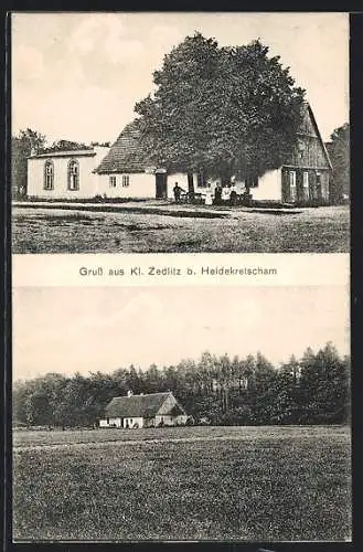 AK Kl. Zedlitz b. Heidekretscham, Besucher an einem Gasthaus