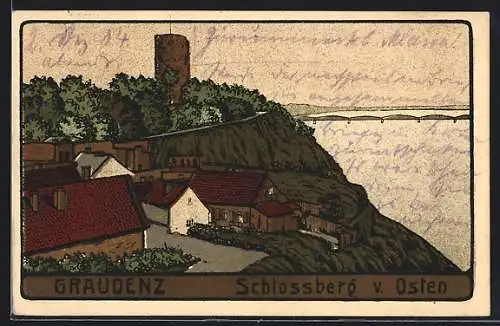 Künstler-AK Graudenz, Schlosssberg von Osten