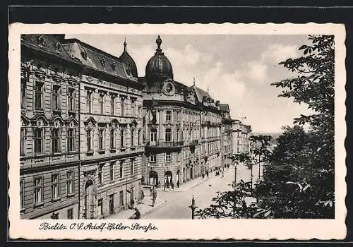 AK Bielitz, Strasse aus der Vogelschau, mit Turmgebäude