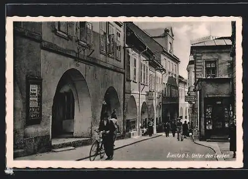 AK Bielitz, Unter den Lauben, Strassenpartie