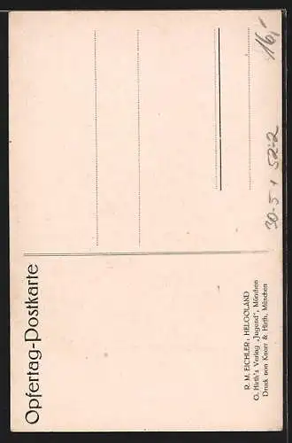 AK Helgoland, vermenschlichte Berge, Raubvögel, Berggesichter