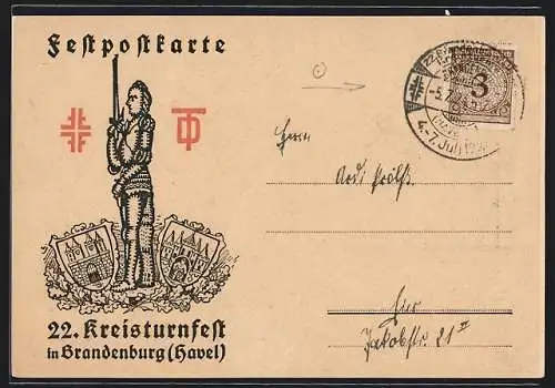 AK Brandenburg /Havel, 22. Kreisturnfesz 1924, Roland, Kurfürstenhaus