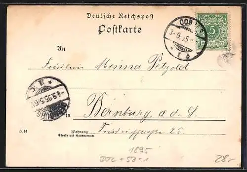 Vorläufer-AK Coburg, 1895, Ehrenburg, Rosenau, Ortsansicht aus der Vogelschau