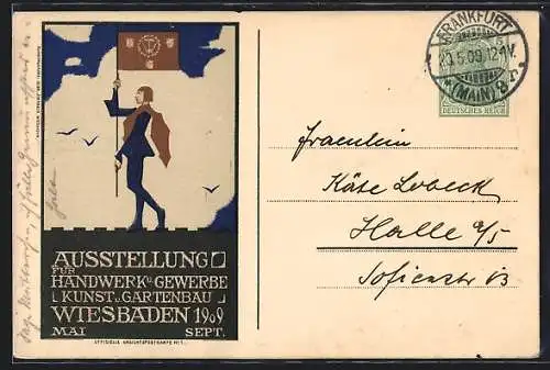 Künstler-AK Ganzsache PP27C102 /03: Wiesbaden, Ausstellung für Handwerk und Gewerbe, Kunst und Gartenbau 1909