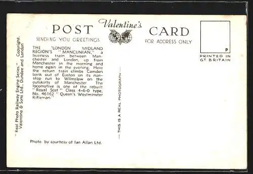 AK The London Midland Region`s Mancunian, 4-6-0 type engine No. 46162 Queen`s Westminster Rifleman