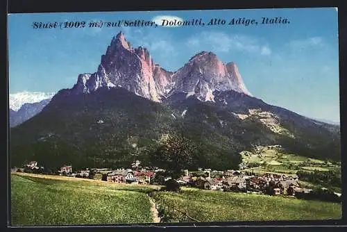 AK Seis am Schlern, Panoramablick von der Bergwiese aus