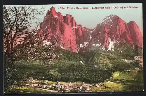 AK Seis am Schlern, Gesamtansicht mit Schlern und Dolomiten