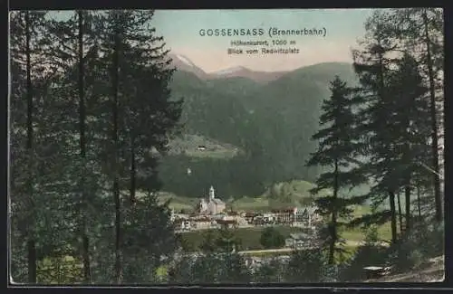 AK Gossensass /Brennerbahn, Ortsansicht hinter Tannen