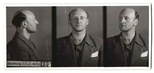 Fotografie Polizeifoto / Mugshot, Alfons Wöros, festgenommen 1950 in Salzburg