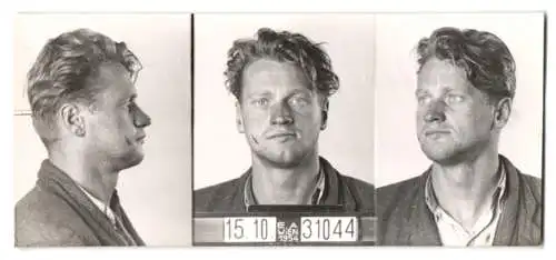Fotografie Polizeifoto / Mugshot, Robert Heindel, Einbrecher, festgenommen am 08.08.1954 in Wien