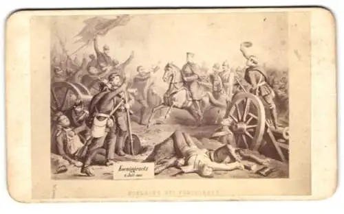 Fotografie unbekannter Fotograf und Ort, Schlacht bei Königgrätz, Ankuft Kaiser Wilhelm I. zu Pferde, nach einem Gemälde