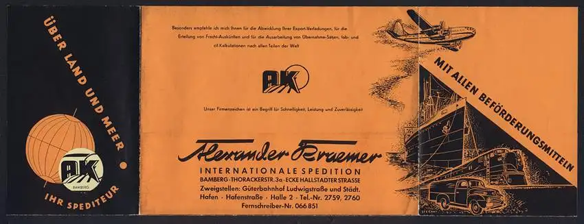 15 Fotografien M. Gardill, Bamberg, Ansicht Bamberg, Spedition A. Kraemer, Thorackerstr. 3a, LKW Fuhrpark & Prospekt 15