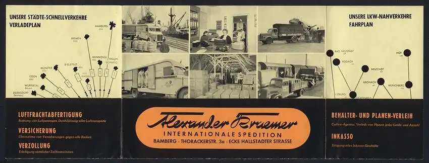 15 Fotografien M. Gardill, Bamberg, Ansicht Bamberg, Spedition A. Kraemer, Thorackerstr. 3a, LKW Fuhrpark & Prospekt 16