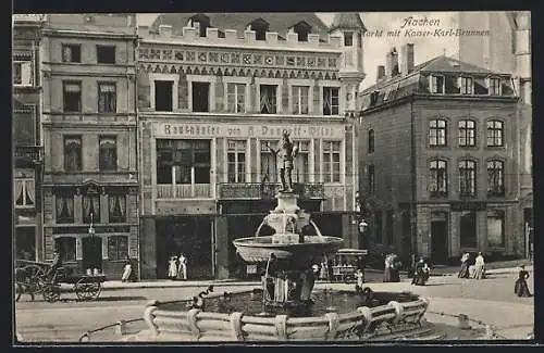 AK Aachen, Markt mit Kaiser-Karl-Brunnen und Geschäftsfassaden