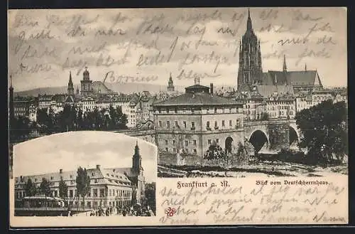 AK Alt-Frankfurt, Blick vom Deutschherrnhaus über Brücke und Dom