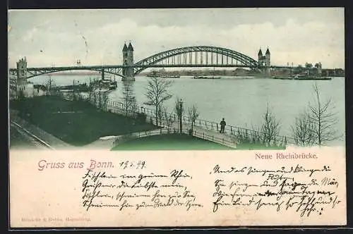 AK Bonn, Neue Rheinbrücke mit Uferpromenade