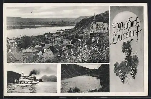 AK Leubsdorf / Rhein, Ortsansicht, Dampfer, Wein