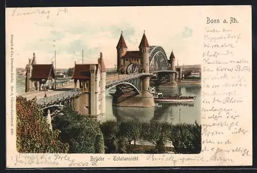 AK Bonn a. Rh., Brücke mit passierendem Dampfer