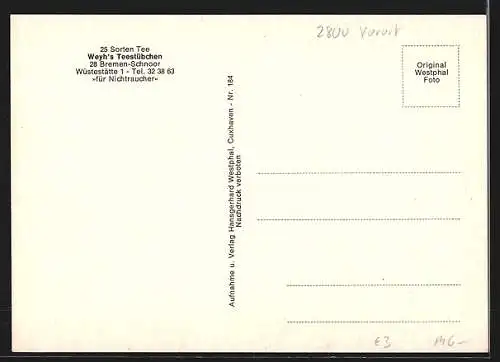 AK Bremen-Schnoor, Gasthaus Weyh`s Teestübchen, Wüstestätte 1