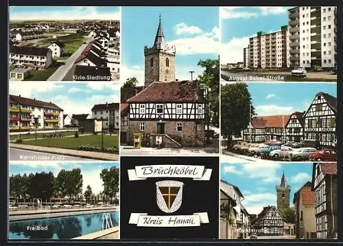 AK Bruchköbel /Kreis Hanau, Ortsansichten, August-Bebel-Strasse, Hauptstrasse, Kirle-Siedlung