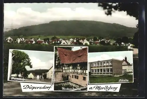 AK Diepersdorf a. Moritzberg, Dorfplatz, Schule, Rockenbrunn, Ortsansicht