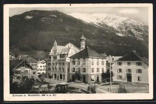 AK Schruns in Montafon, Ortspartie mit Geschäftshäusern