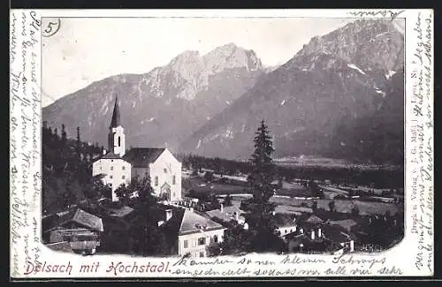 AK Dölsach, Ortsansicht mit Hochstadl und Kirche