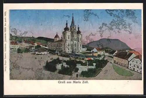 Luna-AK Mariazell, Ortspartie an der Basilika