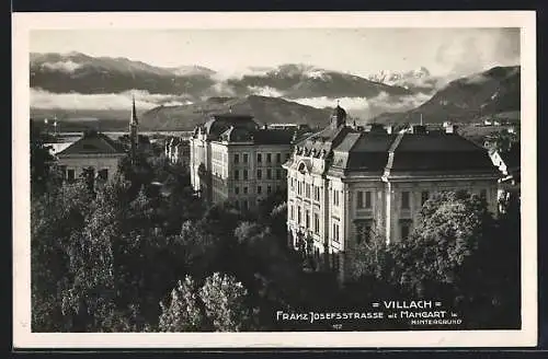 AK Villach, Franz Josefsstrasse mit Mangart im Hintergrund