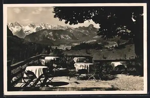AK Schneizlreuth, Melleck, Gasthaus zur schönen Aussicht mit Blick gegen Unken und Loferer Steinberge