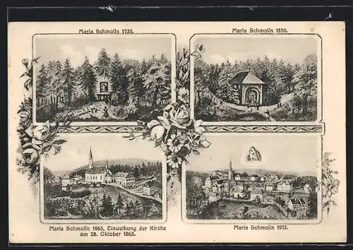 AK Maria Schmolln, Ortsansichten 1735 und 1913, Jubiläumskarte