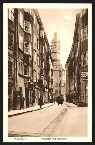 AK Innsbruck, Pfarrgasse mit Stadtturm