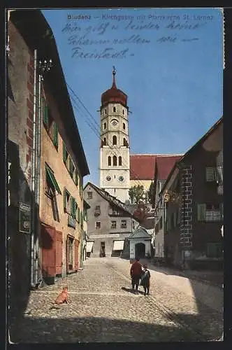 AK Bludenz, Die Kirchgasse mit der Pfarrkirche St. Lorenz