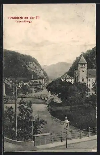 AK Feldkirch an der Ill, Teilansicht mit Brücke