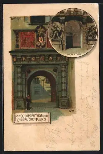 Lithographie Wien, Das Schweizertor in der Kaiserlichen Hofburg, Inneres Tor