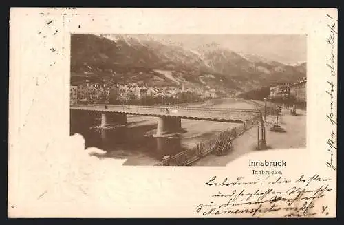 AK Innsbruck, Innbrücke mit dem Gebirge im Hintergrund