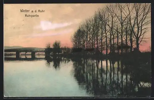AK Wetter a. d. Ruhr, Flusspartie im Abendlicht