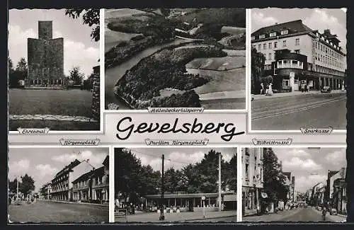 AK Gevelsberg, Heilenbeckertalsperre, Ehrenmal und Pavillon Nirgenaplatz