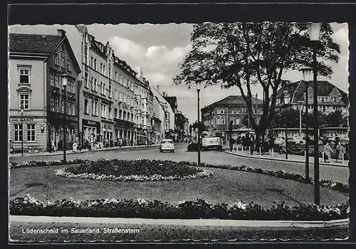 AK Lüdenscheid, Gaststätte zum Markt, Ladengeschäfte am Strassenstern