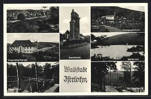 AK Iserlohn, Panorama, Jugendherberge, Rupenteich, Danzturm, Seilersee