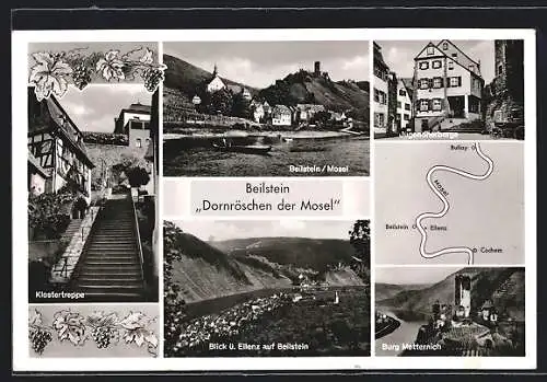 AK Beilstein /Mosel, Jugendherberge, Klostertreppe, Burg Metternich
