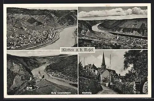 AK Klotten a. d. Mosel, Ortsansicht, Burg Coraidelstein und Kirchweg