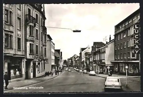 AK Gevelsberg, Mittelstrasse mit Geschäften