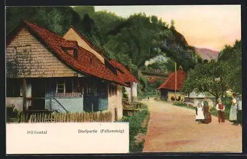 AK Falkensteig /Höllental, Doprfpartie mit Hochbahn