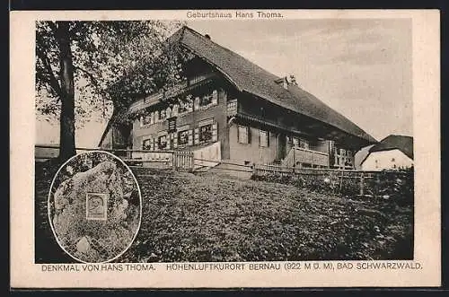 AK Bernau /Schwarzwald, Geburtshaus und Denkmal Hans Thoma