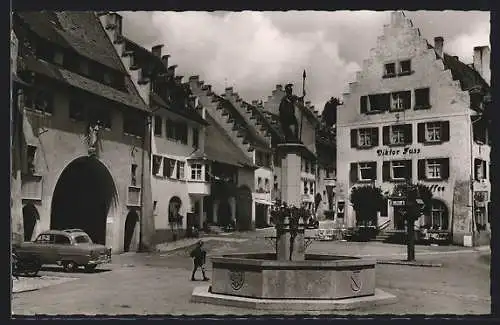 AK Löffingen, Cafe Viktor Fuss mit Brunnen