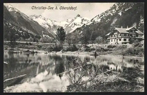 AK Oberstdorf, Blick über den Christles-See zu den Bergen